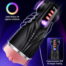 Laden Sie das Bild in den Galerie-Viewer, Daphne - 3 Hüllen Taschenmuschi Penis-Pumpe mit 9 Saug- &amp; 9 Vibrationsmodi für männliche Mast