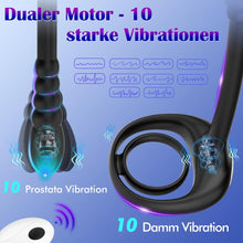 Laden Sie das Bild in den Galerie-Viewer, 3 in 1 Prostata Penisringe Analvibratoren mit 10 Vibrationsmodi