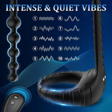 Laden Sie das Bild in den Galerie-Viewer, 3-in-1 Lustmeister Penisring Analperlen Butt Plug mit 10 Vibration