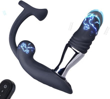Laden Sie das Bild in den Galerie-Viewer, 3in1 Elektro Shock Anal Vibrator Penisringe Prostata Stimulator Set mit 10 Teleskop Vibrationsfunktion &amp; 3 Elektrostimulation Modi, Anal Massagegerät SM Extrem Sexspielzeug für Männer Solo