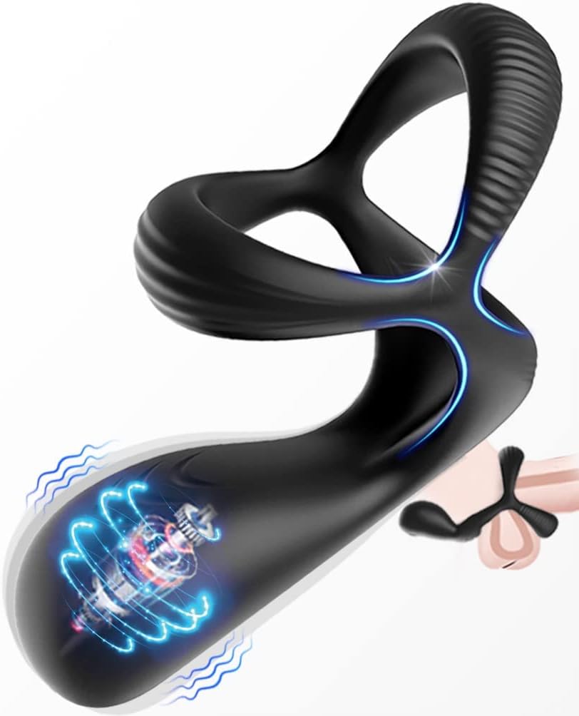 3 in 1 Silikon Cockring Vibratoren-Anal und Perineum Klitoris Stimulator mit 10 Modi Vibration,Dehnbar Penisringe Erektion Massager,Sexspielzeug für Männer und Paare Extrem Schwarz