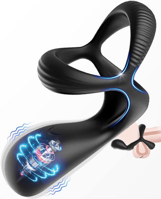 3 in 1 Silikon Cockring Vibratoren-Anal und Perineum Klitoris Stimulator mit 10 Modi Vibration,Dehnbar Penisringe Erektion Massager,Sexspielzeug für Männer und Paare Extrem Schwarz