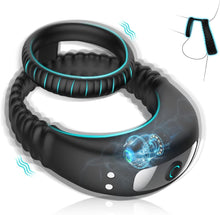 Laden Sie das Bild in den Galerie-Viewer, Dual Penisring Vibratoren mit starken Stimulation Dehnbar Cockring aus Silikon Penis Ringe für langes Spiel, Penis stimulator für Sex Männer und Paare