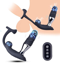 Laden Sie das Bild in den Galerie-Viewer, 3in1 Elektro Shock Anal Vibrator Penisringe Prostata Stimulator Set mit 10 Teleskop Vibrationsfunktion &amp; 3 Elektrostimulation Modi, Anal Massagegerät SM Extrem Sexspielzeug für Männer Solo