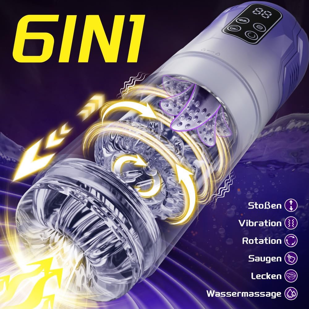 Elektrischer Masturbator Masturbieren für Männer 7 Teleskop & Rotation & Vibration & Saugen Sexspielzeug für die Männer Zungenlecken Blowjob Taschenmuschi Masturbatoren Penis Massage