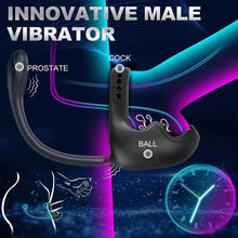 Laden Sie das Bild in den Galerie-Viewer, Elektrisch Penisring für die Männer Doppelmotor Hoden Analvibratoren 10 Vibrationsmodi Cockring Analplug Vibrator Erotik Massagegerät Paare Fernbedienung Sex Spielzeug