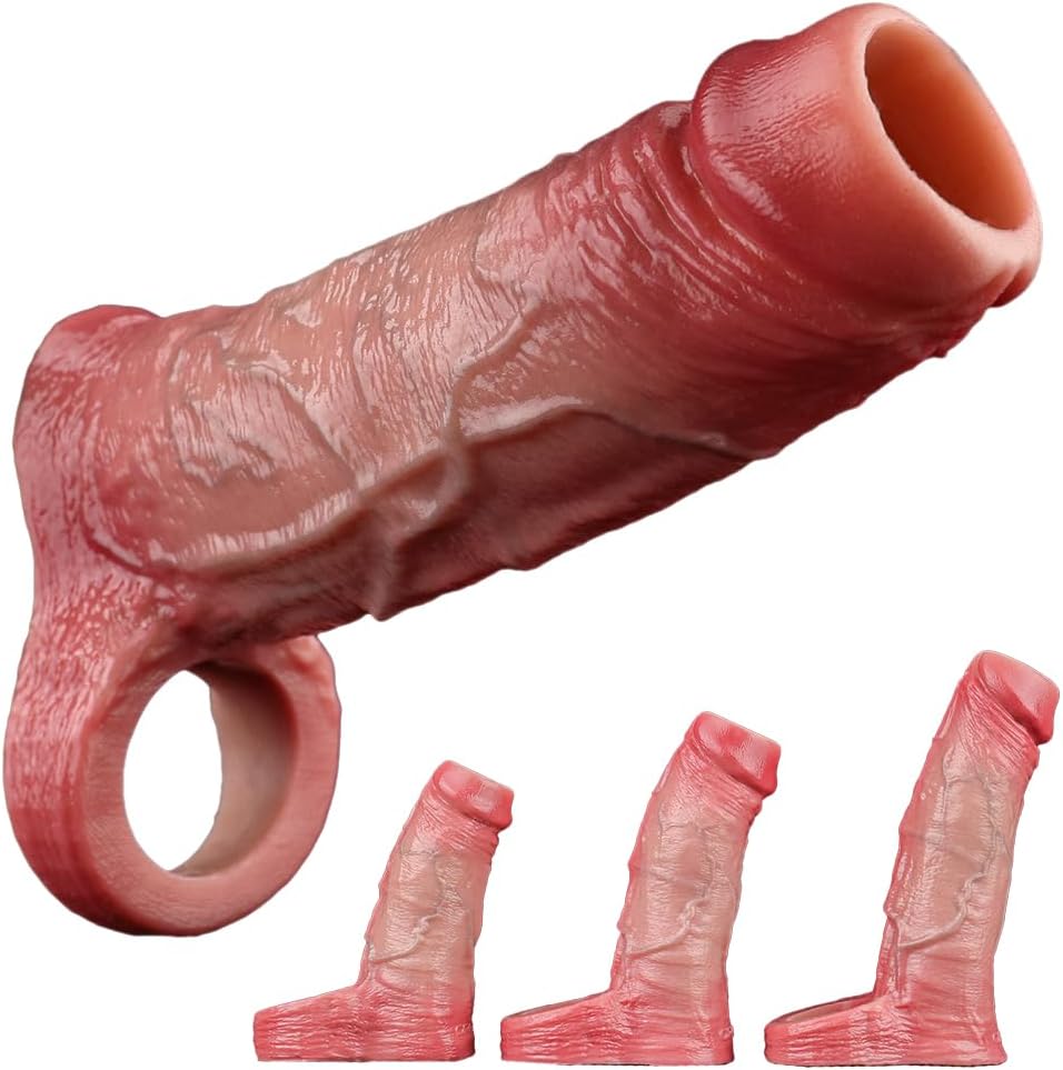 Flüssigsilikon Realistische Penishülle mit Hodenring und Venenstruktur Penismanschetten Cock Sleeve für Penisvergrößerung und Zeit Verlängern Penis Sleeve Extrem Sexspielzeug für Männer