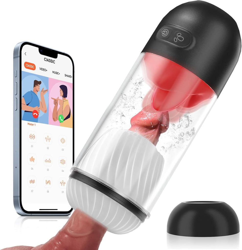 Elektrischer Masturbator Eichel Stimulator Sexspielzeug 9-Frequenz-Zungenleck-Vibrationsmodus Männlicher vibrierender Masturbationsbecher rotierende vibrierende Eichel leckender Flugzeugbecher