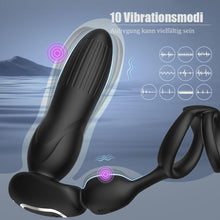 Laden Sie das Bild in den Galerie-Viewer, 10 Modes Vibrators for Men - 4-in-1 Prostate Stimulation with Ring, Butt Plug and Dildo Vibrator - IPX6 Waterproof Sex Toy for Men with Shock Function