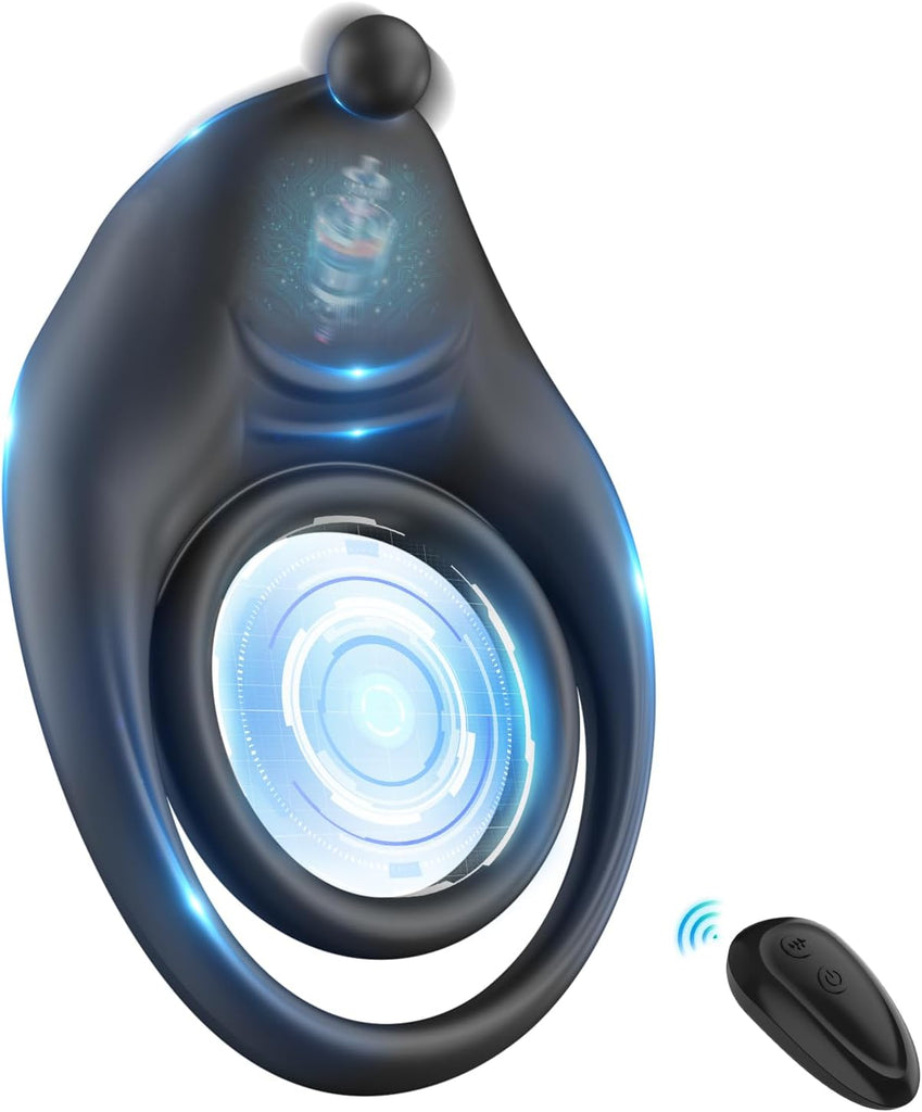 Dual Penisringe Vibrator, Dehnbarer Vibratorensets für Männer Sex Spielzeug mit 10 Modi Penis Stimulation G-Punkt Vibrator, Erotik Sexspielzeuge für Männer Paare, Schwarz