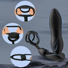 Laden Sie das Bild in den Galerie-Viewer, 10 Modes Vibrators for Men - 4-in-1 Prostate Stimulation with Ring, Butt Plug and Dildo Vibrator - IPX6 Waterproof Sex Toy for Men with Shock Function