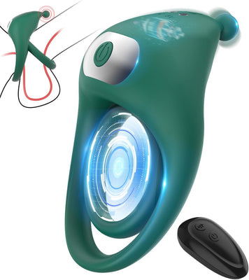 Dual Penisringe Vibrator, Dehnbarer Vibratorensets für Männer Sexspielzeug mit 10 Modi Penis Stimulation G-Punkt Vibrator, Erotik Sex Spielzeug für die paare, Grün