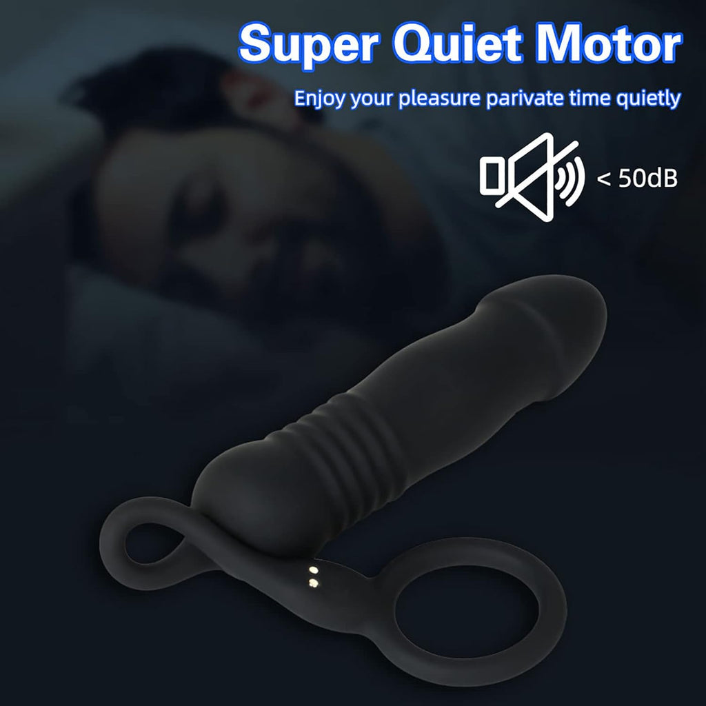 Männlicher Prostata Stimulator Massagegeräte Analvibratoren mit Penisring Fernbedienung Teleskop Vibrator mit 3 Vibrationsmodi+3 Schubmodi Analplug Dildo Sexspielzeug für Männer