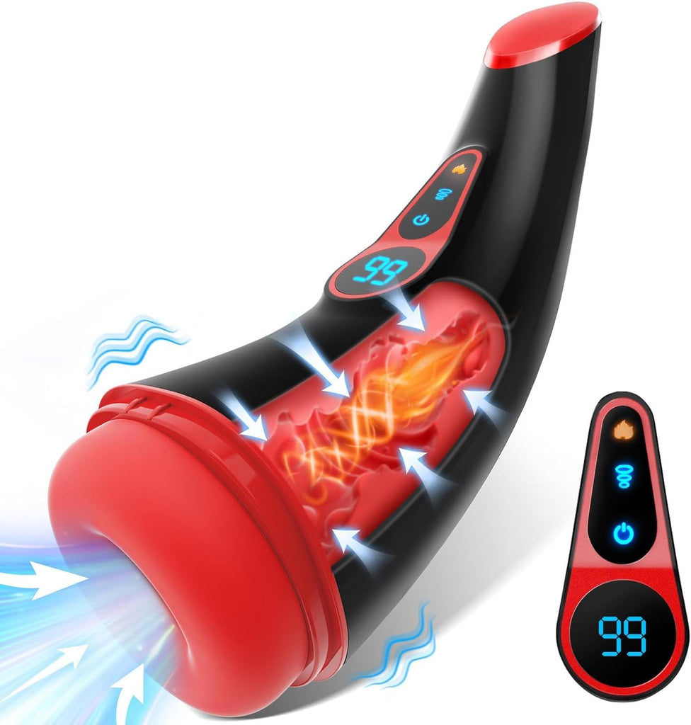Masturbieren für Männer, Sex Spielzeug für die Männer mit 9 Saugmodus und Vibrationsmodi, Elektrischer Masturbator Cup 3D Realistische Vagina Heizung, LCD Display Taschenmuschi Blowjob Penis Vibrator
