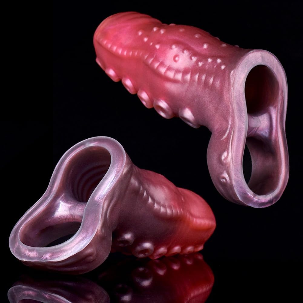 Monster Penis Sleeve, Silikon Penishülle mit Hodenring, Penismanschetten, Penis Dildo Manschette, Sexspielzeug für Männer zür Penis Vergrößerung Verlängerung