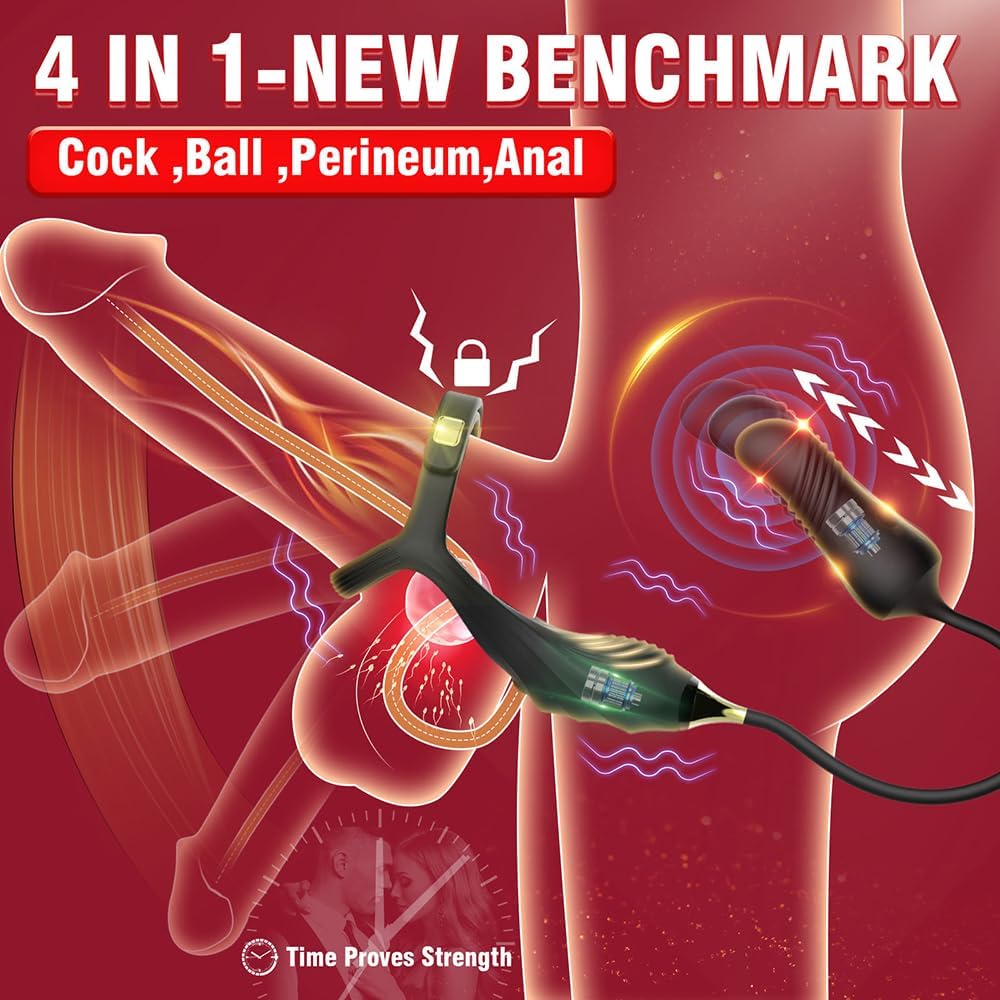 Männlicher Prostata Stimulator Massagegeräte mit Penisring Fernbedienung Teleskop Vibrator SM Analvibratoren Butt Plug mit 10 Vibrationsmodi+Schubmodi Analplug Dildo Sex Spielzeug für Männer