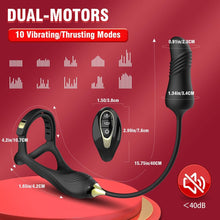 Laden Sie das Bild in den Galerie-Viewer, Männlicher Prostata Stimulator Massagegeräte mit Penisring Fernbedienung Teleskop Vibrator SM Analvibratoren Butt Plug mit 10 Vibrationsmodi+Schubmodi Analplug Dildo Sex Spielzeug für Männer