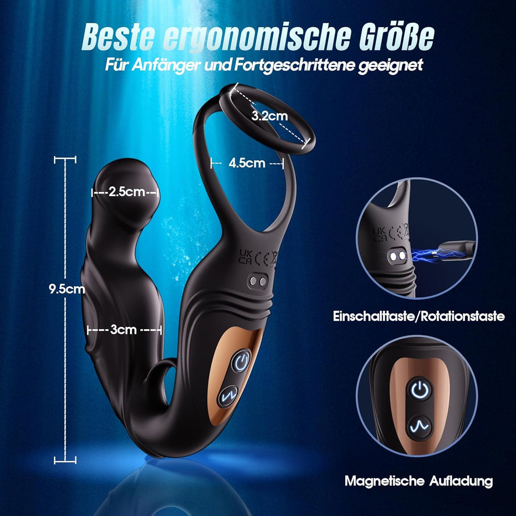 Analvibratoren für Mann Prostata Stimulation Männer mit 360° Rotierende Analdehnung Massage & 9 Intensiv Vibrationsmodi Analplug Anal Vibrator Sex Spielzeug die Männer Penisring APP Tagnaff