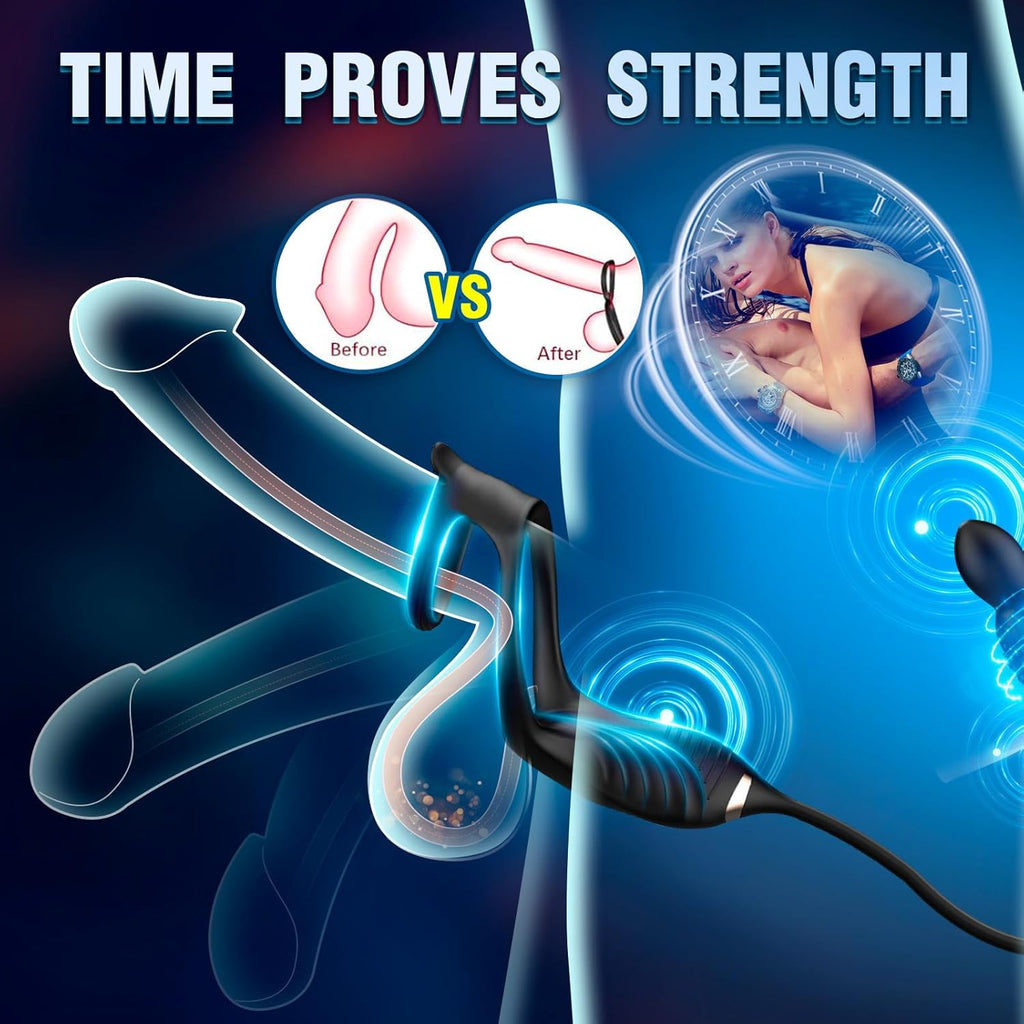 Prostata Vibrator Stimulator mit Stoßfunktion, 10 Vibrationsmodi Extrem Silikon und Doppel Penisring, Penis Vibrator mit Fernbedienung Sex Spielzeug Anal Dildo Analplug Analvibratoren für Mann