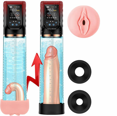 Penispumpe für Penisvergrößerung Sex Spielzeug für die Männer, Elektrische Penis Vakuumpumpe mit Taschenmuschi 9 + 4 Saugstufen, IPX7 100% Wasserdicht Erektion Masturbator mit 2 Silikonhülsen