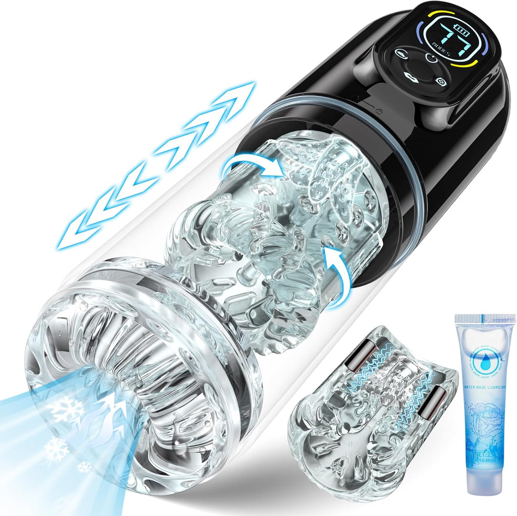 Elektrischer Masturbator Sex Spielzeug für die Männer，Masturbieren für Männer Handfrei mit 7 Modi Saugen & Vibrieren & Schieben & Rotieren und Lecken，Taschenmuschi Realistisch Masturbatoren