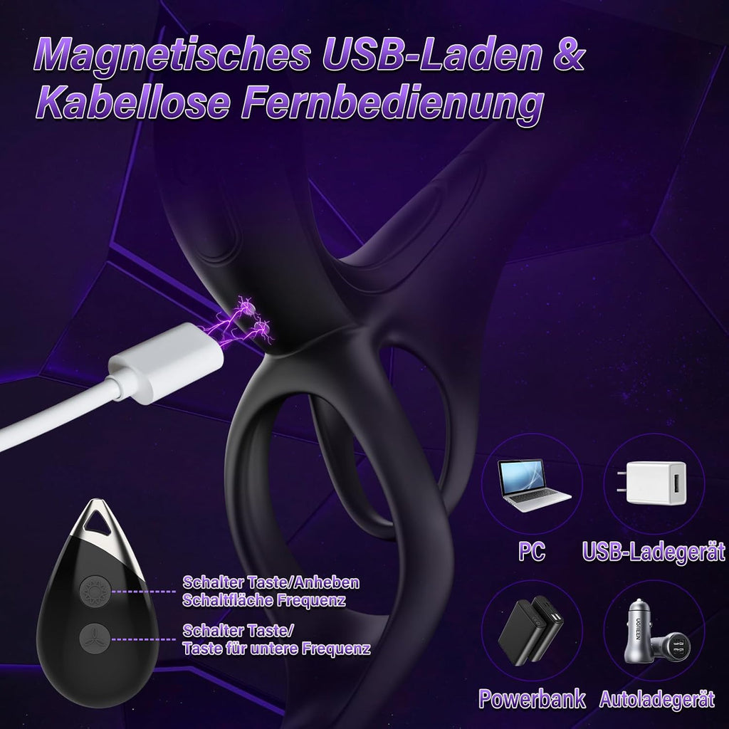 Penisring Vibrator Sex Spielzeug für Paare - 3 in1 Dual Cockring Sexspielzeug für die Männer Paare Extrem Sex für Penis Hoden mit 9 Vibrationsmodi, Vibration für Frauen Prostata Stimulation Männer