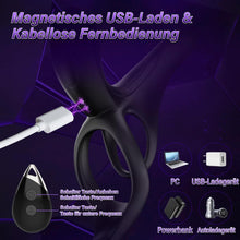 Laden Sie das Bild in den Galerie-Viewer, Penisring Vibrator Sex Spielzeug für Paare - 3 in1 Dual Cockring Sexspielzeug für die Männer Paare Extrem Sex für Penis Hoden mit 9 Vibrationsmodi, Vibration für Frauen Prostata Stimulation Männer