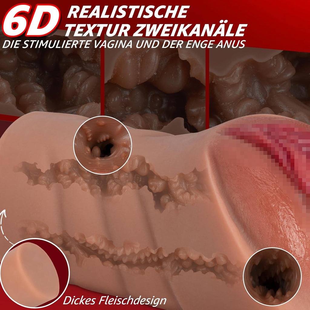 Realistischer Masturbator Taschenmuschi Silikon Masturbieren Sex Spielzeug mit 6D Klitoris Doppelkanal Masturbator Groß für Mann 2 in 1 Anal Erotik Sexspielzeug für die Männer solo