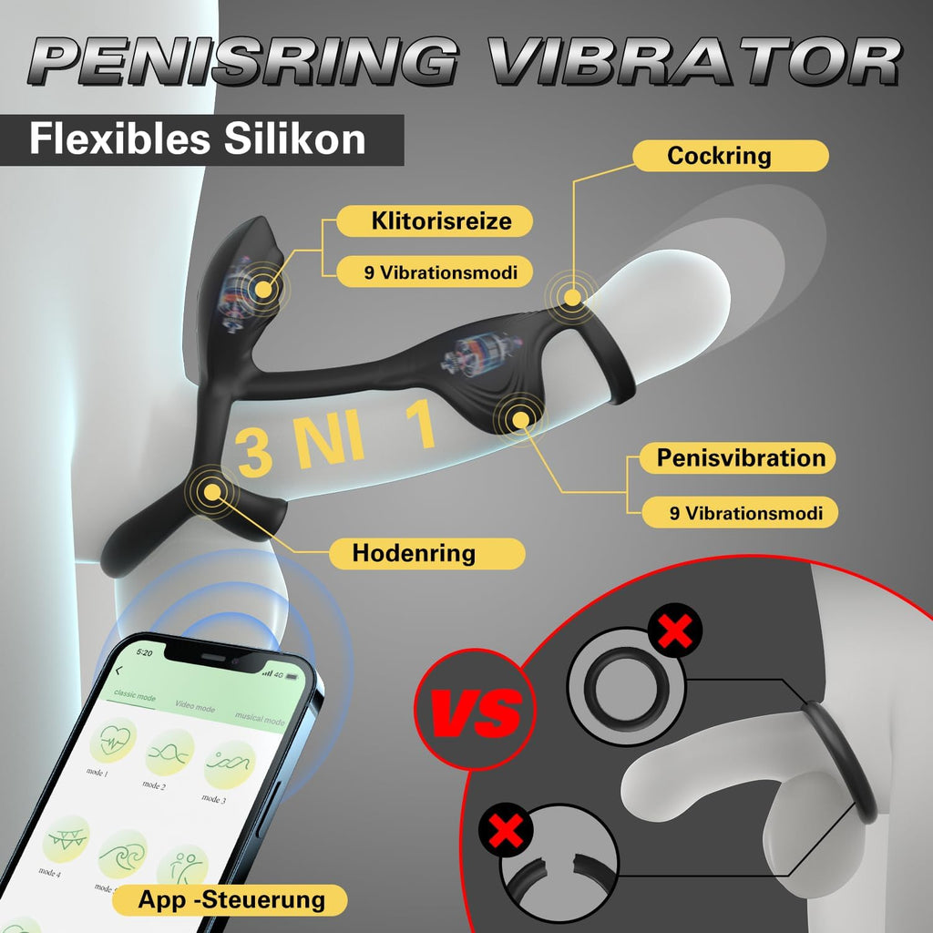 APP Penisring Set Sex Spielzeug für die Männer, 9 Vibrationsmodi Penis Vibrator Massagegerät, Penis Ring Cockringe Erotik Sexspielzeug für Paare Extrem Sex, Cockring Hodenringe Erotisches für Klitoris