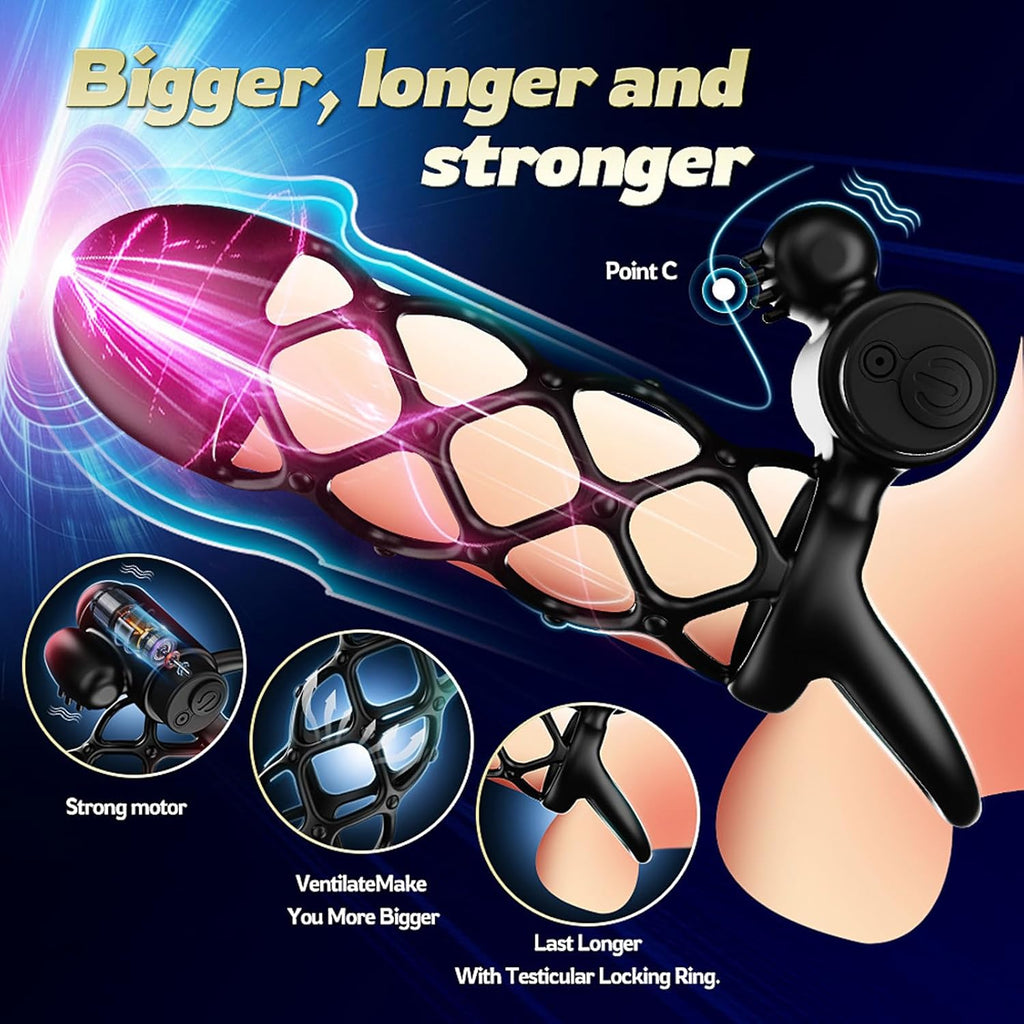 Penishülle Penisring Vibrator mit 10 Vibrationsmodi für Penis Klitoris G-Punkt, Silikon Penis Sleeve Cockring, Penismanschetten für Penisverlängerung Sex Spielzeug für die Männer Paare