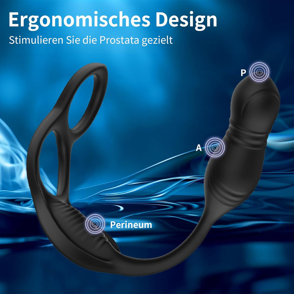 Analvibrator Prostata Stimulation Vibration Männer, Anal Plug Vibrator Mit Penisring, Anal Dildo Analvibratoren Mit Stoßfunktion, Herren Anal Toy Sex Spielzeug für Mann