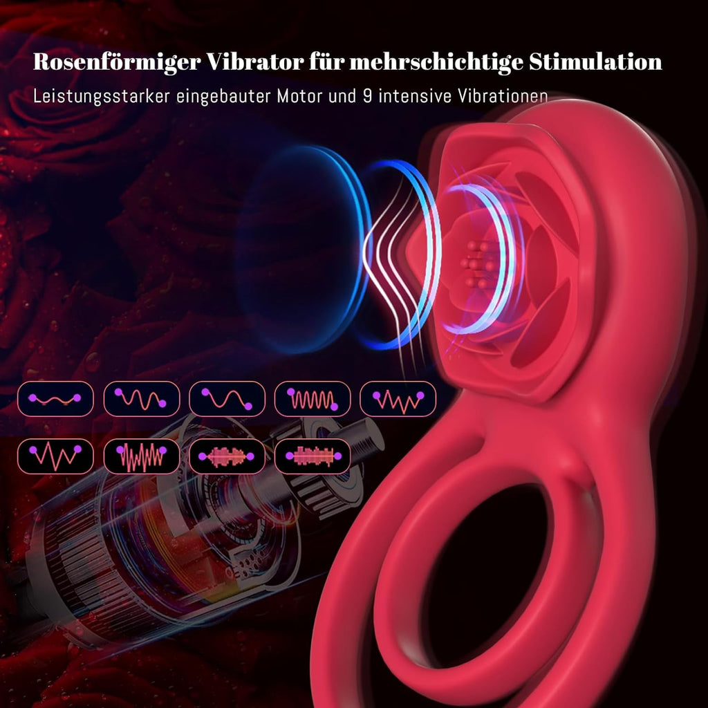 Penisring Vibrator mit Rose Klitoris Stimulator, Penis Ring Vibratoren Sex Spielzeug für Männer Paare Frauen, 9 Vibrations Cockring Erotisches Sexspielzeug Mann Paar Frau Extrem