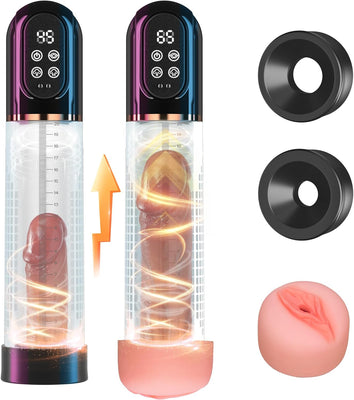 Penispumpe für Penisvergrößerung Sex Spielzeug für die Männer, Elektrische Penis Vakuumpumpe mit Taschenmuschi 4 + 3 Saugstufen, IPX7 100% Wasserdicht Erektion Masturbator mit 2 Silikonhülsen