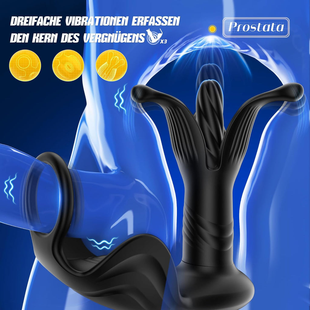 Soulour Analvibratoren für Mann Prostata Stimulation Männer, 4 IN 1 Expansions- und Schubmodi Analplug mit Penisring & Hodenvibration, Sex Spielzeug für die Männer Anal Plug Vibrator mit 9x9 Modi Reif