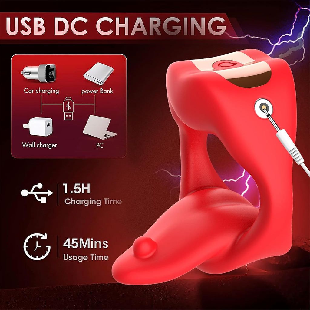 NEU Zunge Lecken Penisring Vibrator mit APP Fernbedienung und Hoden Stimulation, Silikon Cockring Penis Vibrator mit 10 Vibrationsmodi Sex Spielzeug für die Männer Paare Extrem Rot