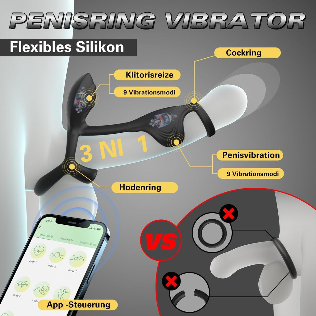 APP Penisring Set Sex Spielzeug für die Männer, 9 Vibrationsmodi Penis Vibrator Massagegerät, Penis Ring Cockringe Erotik Sexspielzeug für Paare Extrem Sex, Cockring Hodenringe Erotisches für Klitoris
