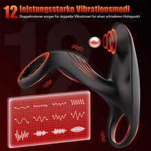 Laden Sie das Bild in den Galerie-Viewer, Penisring Sex spielzeug für Paare extrem sex, Penis Ring Erotik Sex Spielzeug für die Männer, Cockring Erotisches Sexspielzeug für Klitoris, 12 Vibrationsmodi Dual Penisring Massagegerät Schwarz