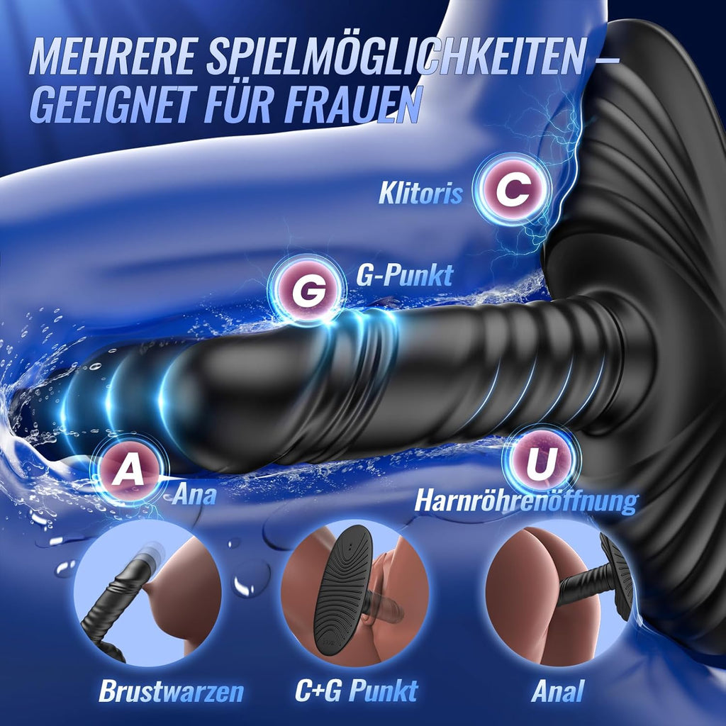 Plug Sitting and Riding Vibrator Sex Toy for Couples with 9 Vibrations 3 Shock Functions, Clit G-Spot Dildo Double Stimulator Sex Toy for Women, Vibrators for Men