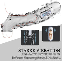 Laden Sie das Bild in den Galerie-Viewer, Penishülle mit Vibrator für 9 CM Penisverlängerung,Penis Sleeve erotisches Sexspielzeug für die Männer Penis Hülle Penismanschetten Sex Toyset Herren (Transparent)