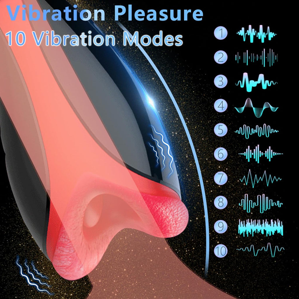 Elektrischer Masturbator Cup 10 Vibration und Heizfunktion mit Zunge lecken Penis Vibratoren Elektrische Masturbatoren Penis Trainer, Männer Eichel Stimulator 3D Realistischer Vagina Pussy