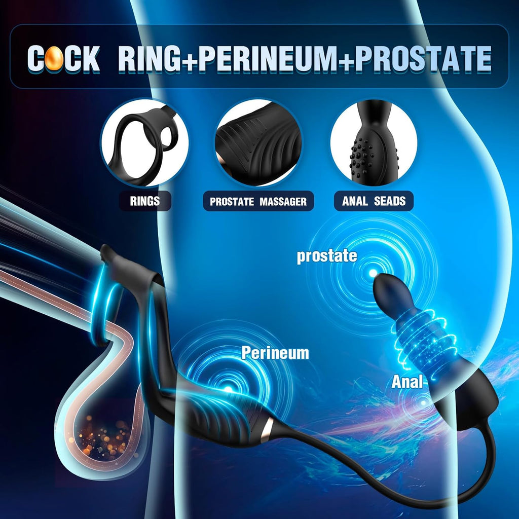 Prostata Vibrator Stimulator mit Stoßfunktion, 10 Vibrationsmodi Extrem Silikon und Doppel Penisring, Penis Vibrator mit Fernbedienung Sex Spielzeug Anal Dildo Analplug Analvibratoren für Mann