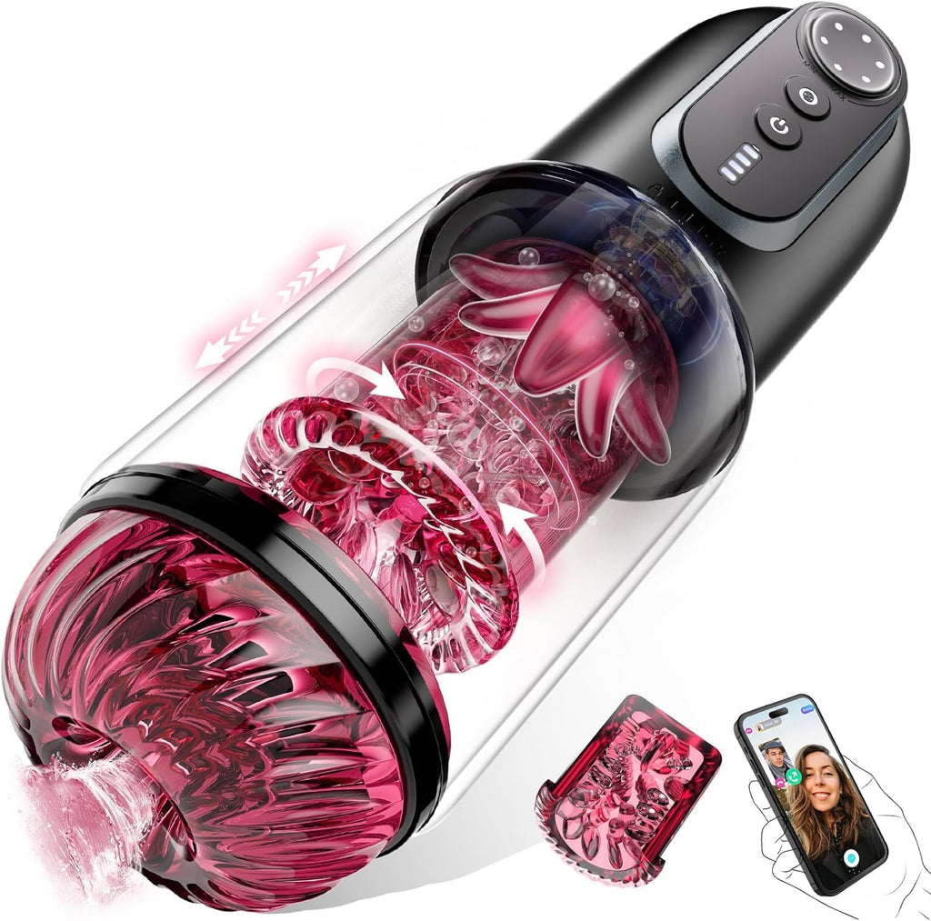 Elektrischer Masturbator Masturbieren Sex Spielzeug für Männer 5 Teleskop 5 Rotierend 5 Saugen, Vibratorensets APP Fernbedienung Vagina Pussy Sex Toys Penispumpe, Masturbatoren Taschenmuschi