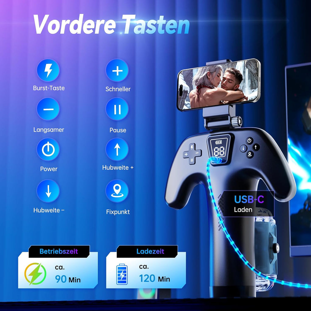 Masturbator Mann mit Handyhalter & Doppelseitigen Tasten, 5 Schubmodi, 1-10 cm Stoßweg, Masturbator Männer Sex Sexspielzeug Masturbatoren