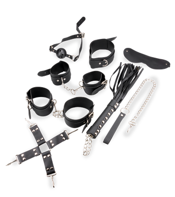 8-teiliges BDSM-Set aus Kunstleder mit Nieten