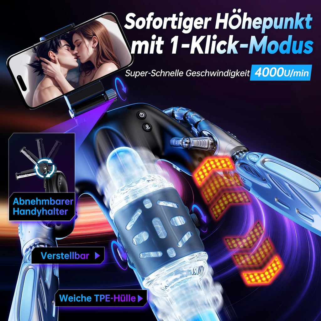 Masturbator Mann mit Handyhalter & Doppelseitigen Tasten, 5 Schubmodi, 1-10 cm Stoßweg, Masturbator Männer Sex Sexspielzeug Masturbatoren