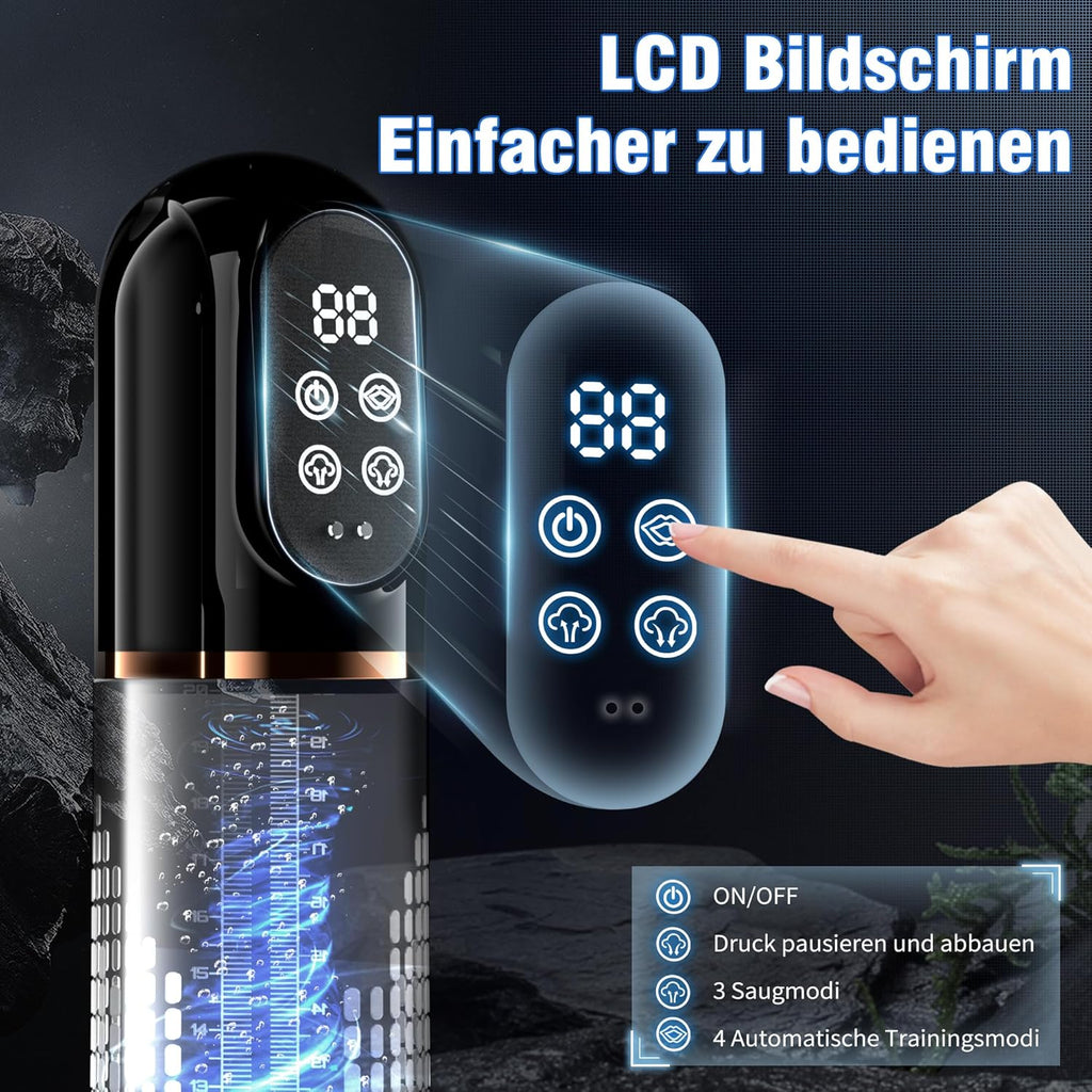 Penispumpe für Penisvergrößerung Sex Spielzeug für die Männer, Elektrische Penis Vakuumpumpe mit Taschenmuschi 4 + 3 Saugstufen, IPX7 100% Wasserdicht Erektion Masturbator mit 2 Silikonhülsen