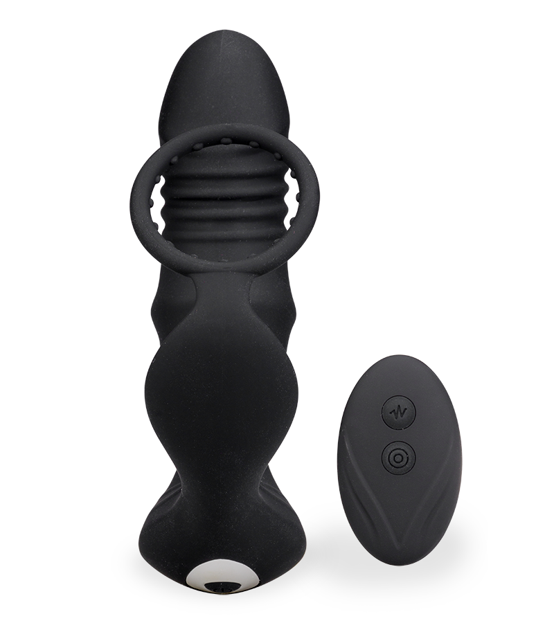 Analplug mit Vibration, Stoßfunktion und Cockring Clark