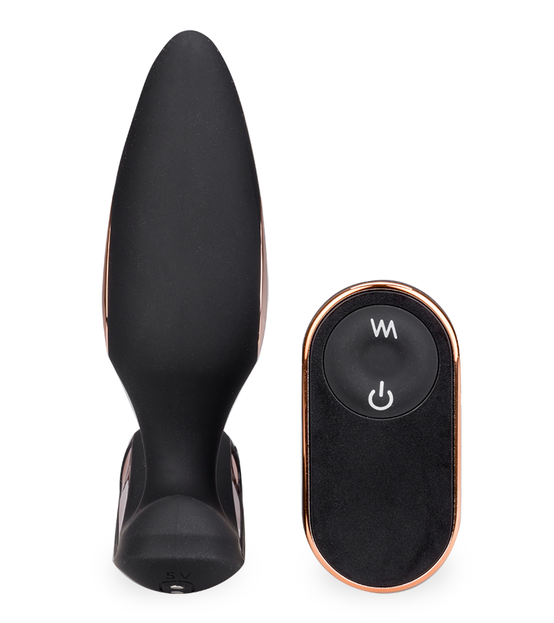 Analplug mit Vibration und Doppel-Cockring Domino