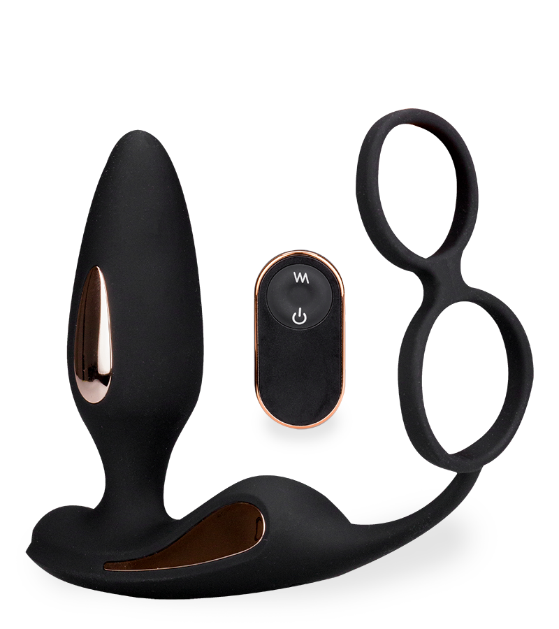 Analplug mit Vibration und Estim und Cockring Fever