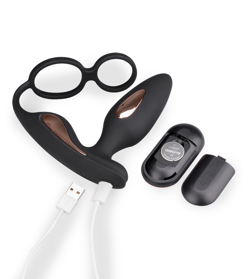 Analplug mit Vibration und Estim und Cockring Fever